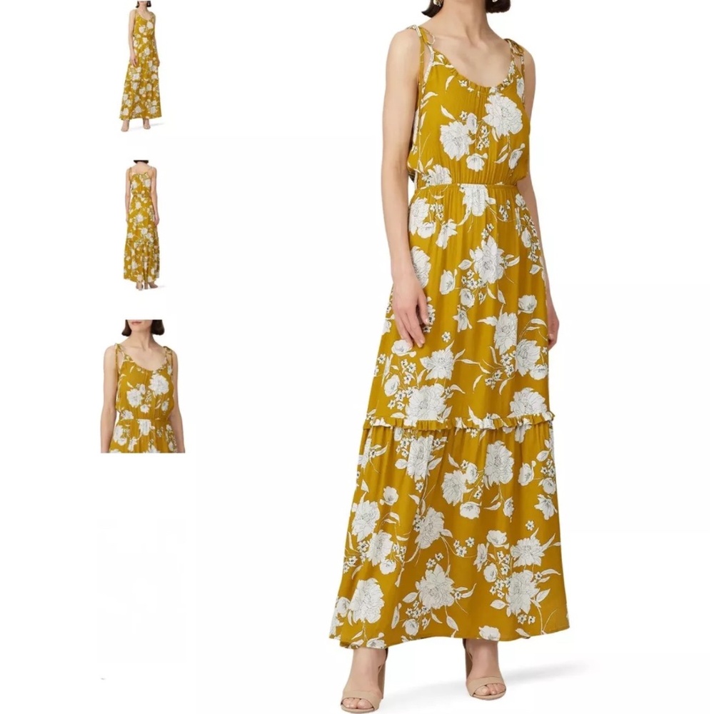 Louna Mustard Floral Maxi Dress Size S, Crepe/Rayon, Made In USA